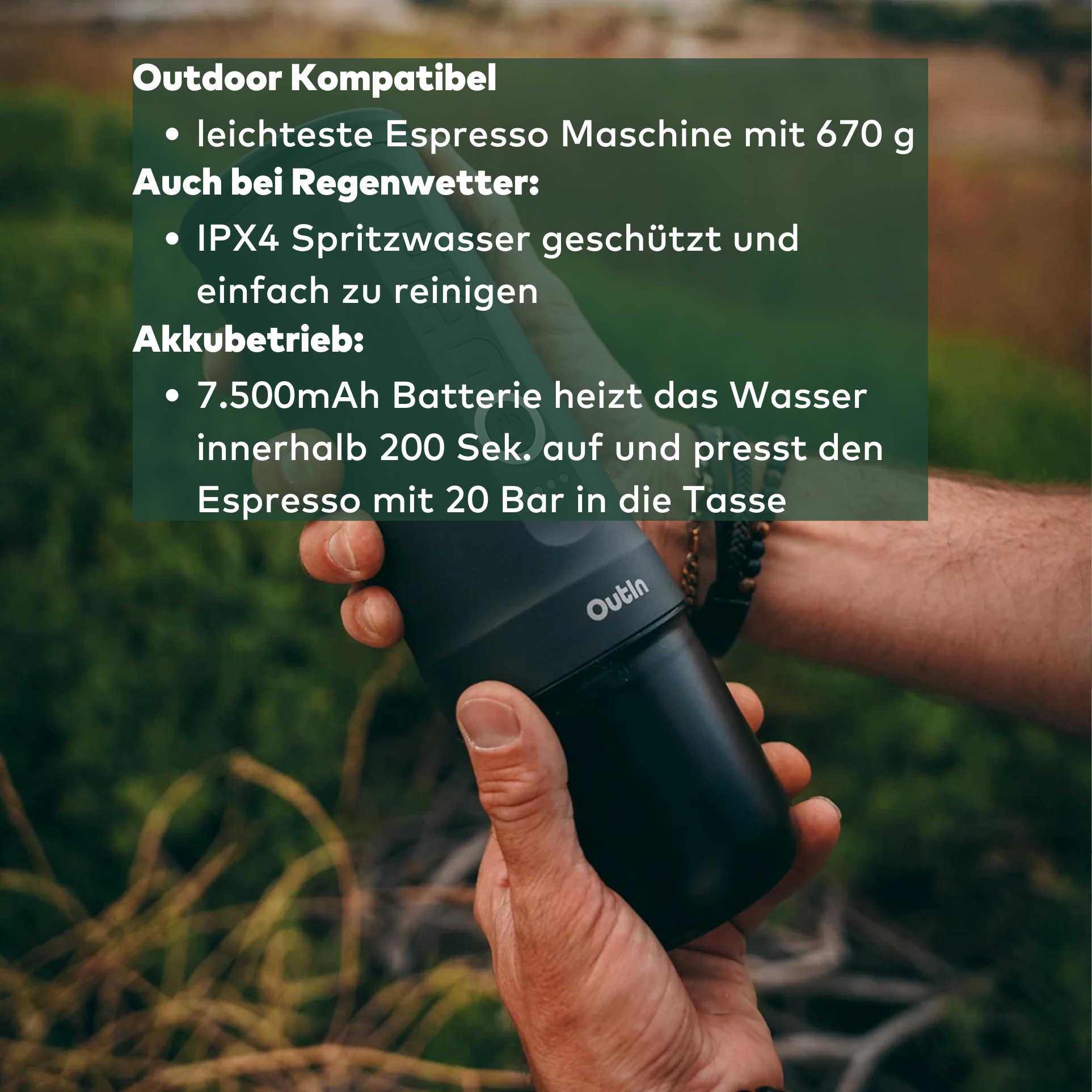 Outin Nano tragbare Espressomaschine – Perfekter Outdoor-Kaffee überall